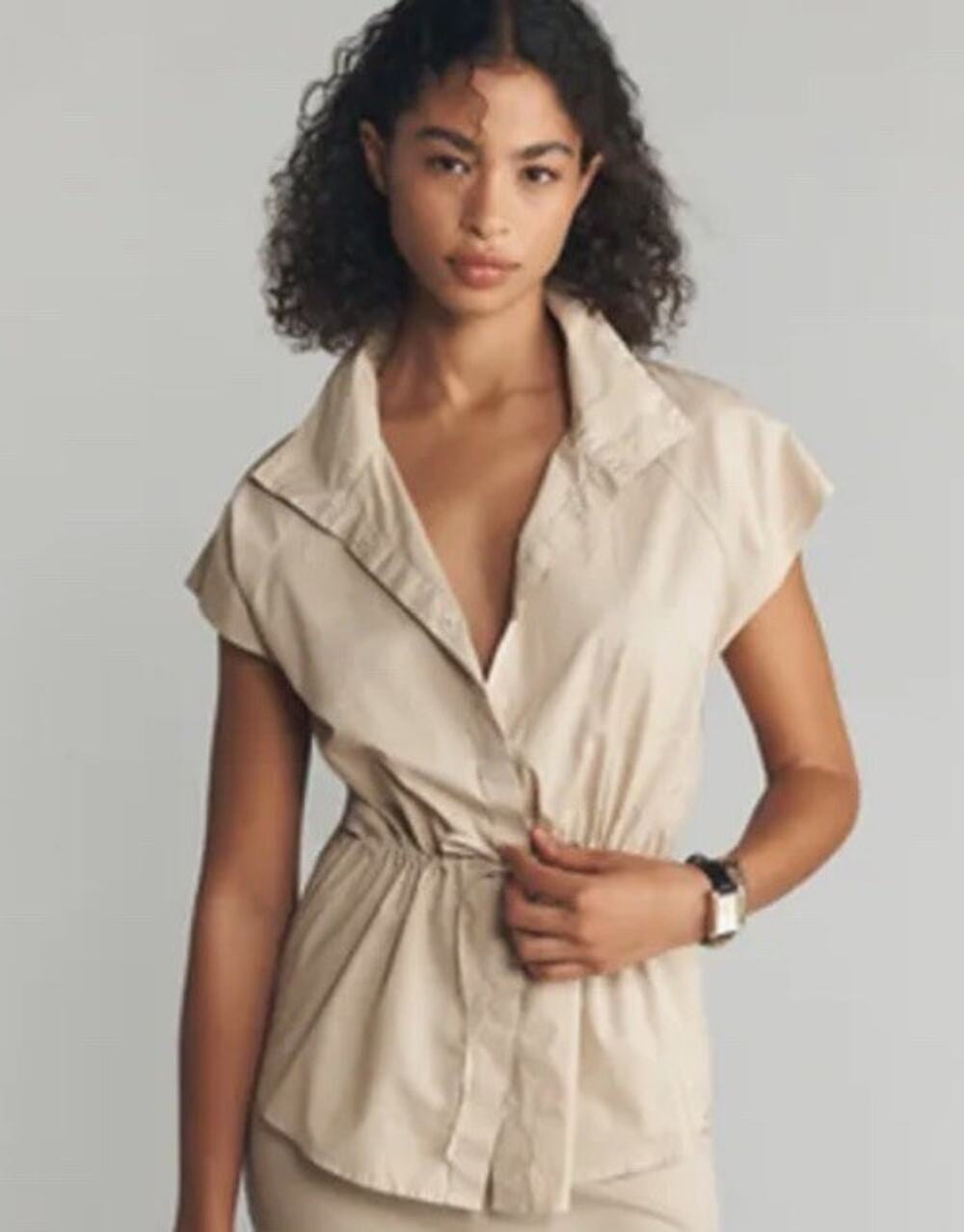 Anthropologie Sundry Beige Women’s Size S Sleeveless Blouse 100% Cotton